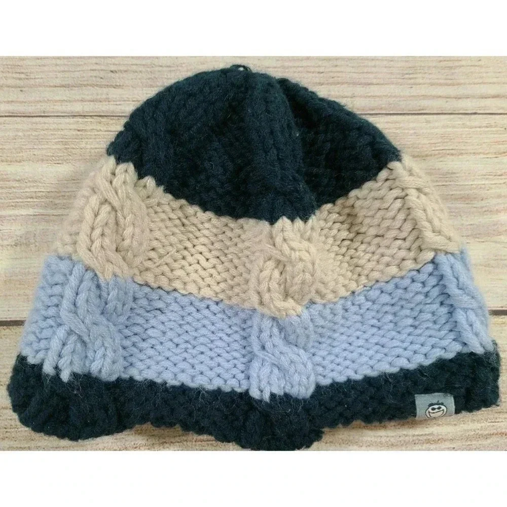 Life Is Good Kids Youth Knit Hat Beanie Blue Beige Tan